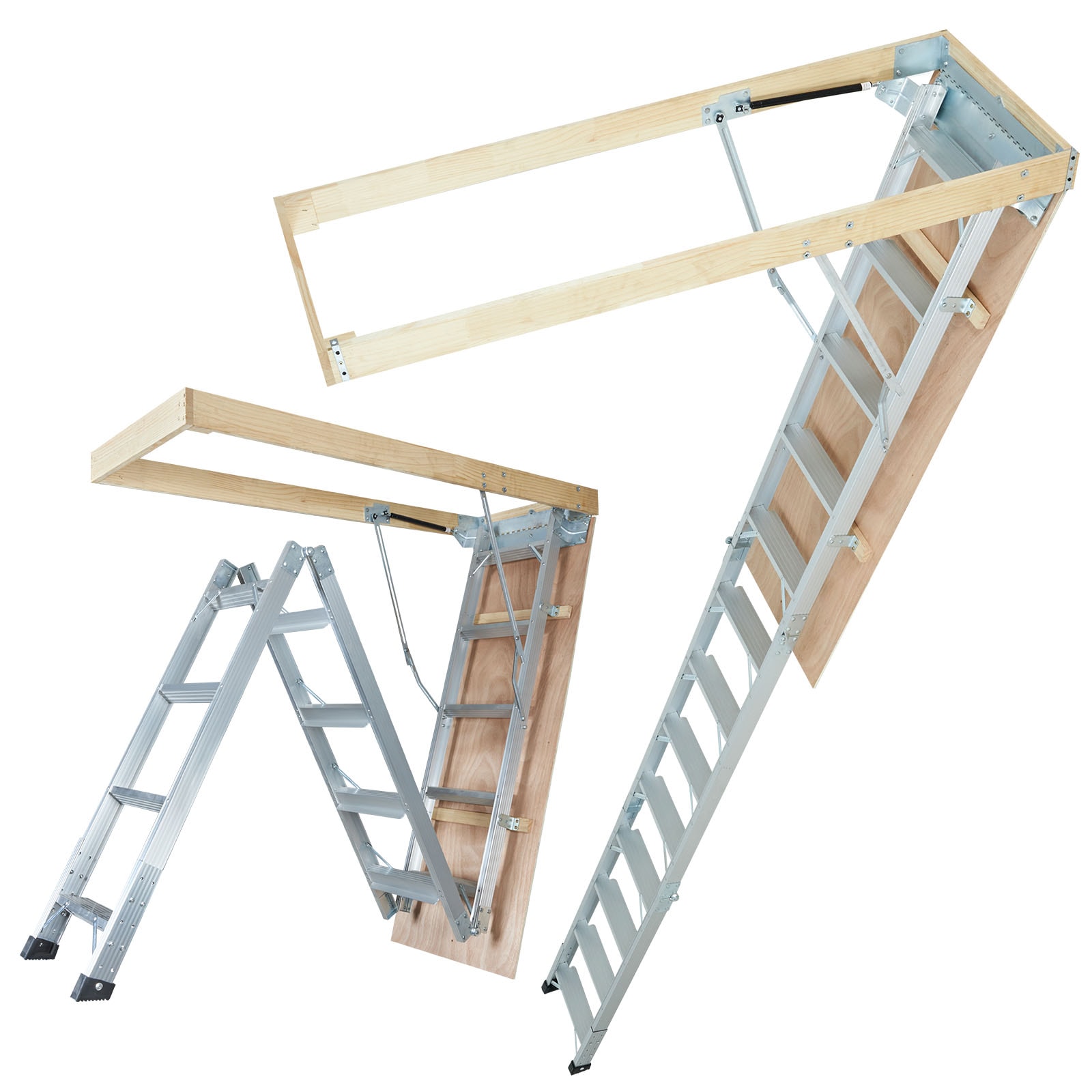 Attic Ladder Foldable, 350-pound Capacity, 22.5" X 63", Multi-Purpose Aluminium Extension, Lightweight And Portable, Fits 9.5'-12' Ceiling Heights, Convenient Access To Your Attic Standard_voghion.com